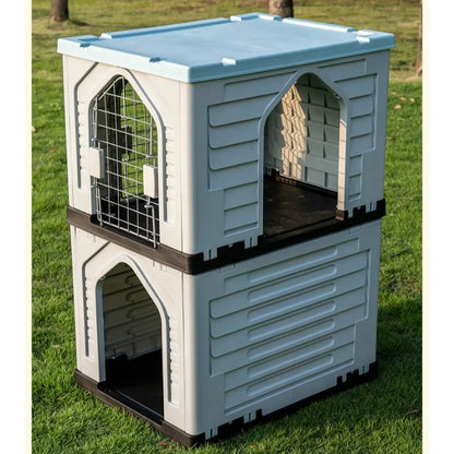 the DOUBLE DECKER DOGHOUSE - Dog Villa with Two Floors, Outdoor Doghouse, Dogs Cage Suitable All Seasons in Summer Rainproof, Outdoor Waterproofing Cat/Dog House