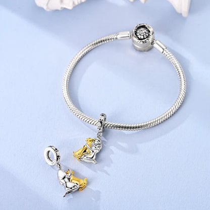 925 Sterling Silver Girl Holding Dog Charms Beads Fit Original 925 Bracelet Making Gift for Woman Jewelry Diy Fashion Pendant