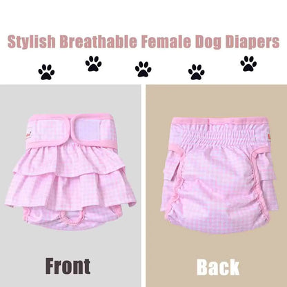 Washable Female Dog Diaper Cute Houndstooth Skirt Design Reusable Pet Panties Adjustable Physiological Sanitary Pant Diapers