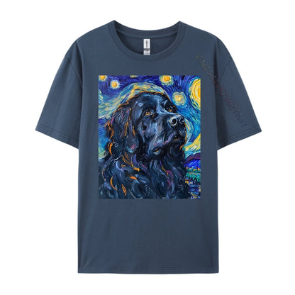 the DOG VAN GOGH - Newfoundland Dog Van Gogh Starry Night Art T-Shirts