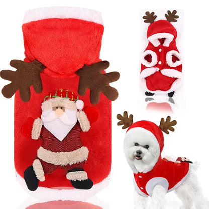 the YULEPAW WINTER COAT - Dog Christmas Clothes, Winter Warm Pet Clothes for Small/Medium Dogs, Elk Santa Claus Dog/Cats Coat Hoodies, Christmas Dogs Costume