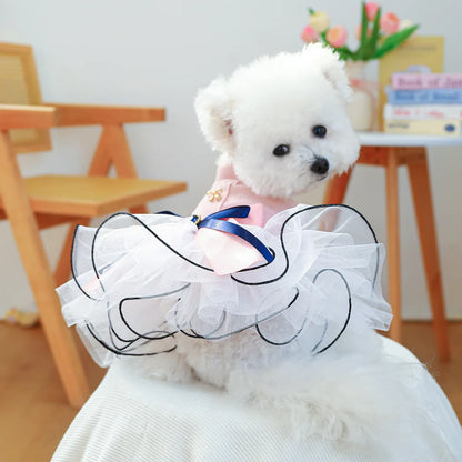 Fancy Bowtie Pet Dress For Dogs Spring Summer Puppy One Piece Apparel Girl Female Luxury  Formal Cat Wear Yorkshire Terrier Item