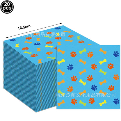 20pcs Cartoon Dog Disposable Napkins Dog Decoration Paw Prints Dog Themed Kids Birthday Party Baby Bath Decoration Supplies
