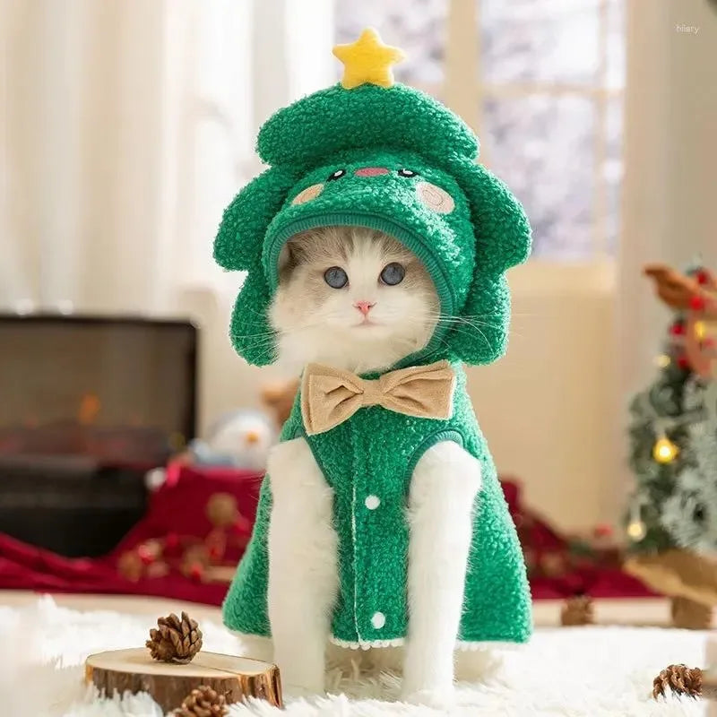 the CHRISTMAS CLOAK - Funny Dog/Cat Christmas Cloak Costume, Cute Cat Cloak, Puppy/Kitten Cape Christmas Tree Costumes, Plush Winter Pet Outfit, Photo Props