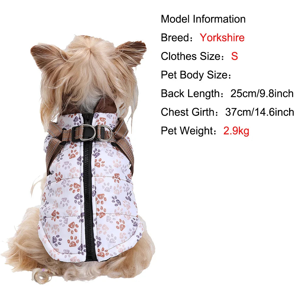 Winter Warm Pet Dog Coat For Small Medium Dogs Cat Jacket with Harness Puppy Foorprint Windproof Clothing French Bulldog Costume