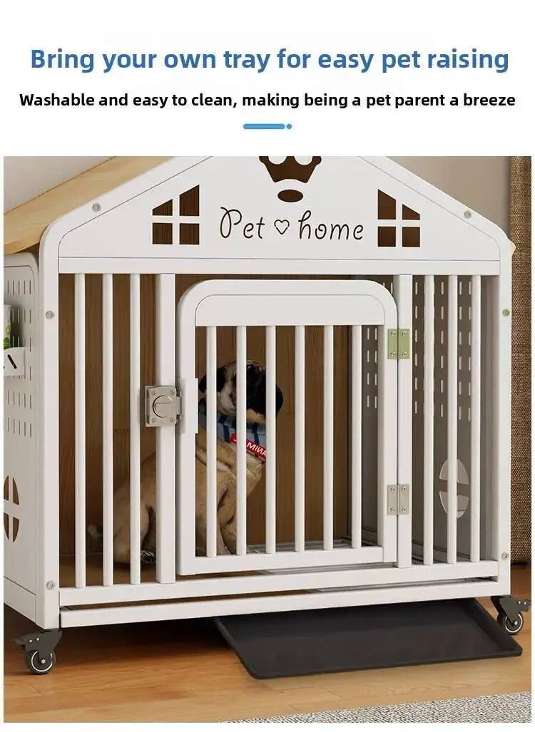 the DOG VILLA - Multi-Functional Solid Wood Steel Frame Pet Dog Villa, Small/Medium-Sized Dog Cage, Indoor Outdoor Dog Cage, Dog Bed with Toilet