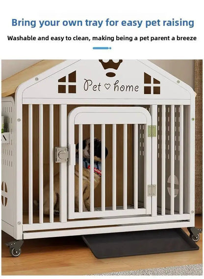 the DOG VILLA - Multi-Functional Solid Wood Steel Frame Pet Dog Villa, Small/Medium-Sized Dog Cage, Indoor Outdoor Dog Cage, Dog Bed with Toilet