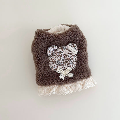 Pet Flower Plush Coat Dog Flower Cake Skirt Cute Dog Plush Hat Dog Clothes Winter Bear Flower Plush Thick Vest Coat Bottom Skirt