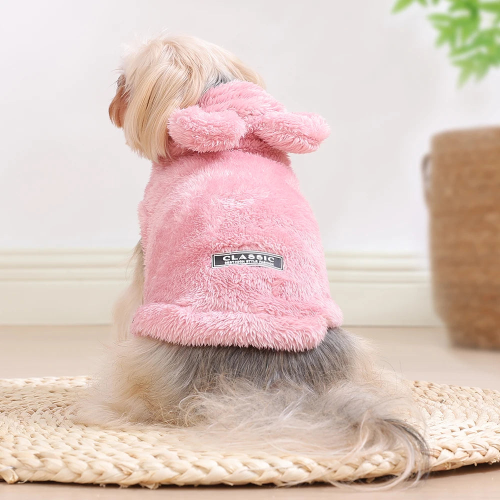 Winter Dog Hooded Clothes For Small Medium Dogs Cat Soft Puppy Rabit Ears Clothing Cute Kitten Costume Chihuahua Pug Pet Outfits