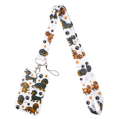 Cute Cartoon Pet Dogs Lanyard Neck Strap Keychain Card Cover Badge Holder Mobile Phone Hang Rope Keyring Anime Accessories Gifts