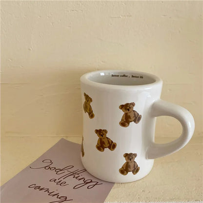 Cartoon Bear Ceramic Coffee Mug Chocolate Bear Mug Girl Retro Coffee Cup Afternoon Tea Cute Ceramic Mugs Cute Coffee Mug Cup