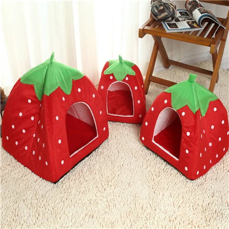 the DOGGY BERRY - Dog/Cat Soft Foldable Portable Strawberry House, Winter Autumn Dog/Puppy/Kitten Warm Bed Tent, Pet Supplies, Cute Cat/Dog Cave Nest