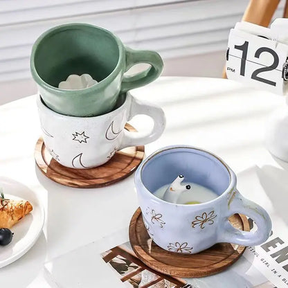 360ml Cups Ceramic Funny Cartoon Animal Tea Milk Cups Cute Handmade 3D Snail Daisy Dog Cat Coffee Mugs Creative Unique Gifts