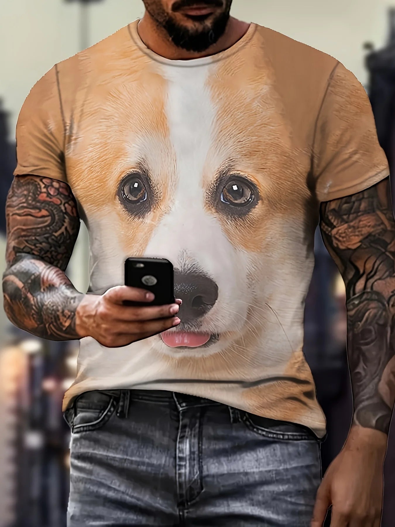the DOG MAN - Men's Clothing, 3D Digital Golden Retriever Dog Pattern Print Crew Neck Short Sleeve T-Shirt, Casual Chic Perfect Tops as Gifts