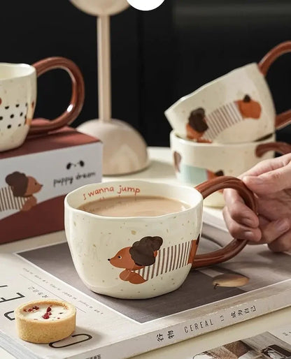 Sausage Puppy Breakfast Cute Ceramic Mug Creative Home Water Cup High Aesthetic Office Coffee Cup Milk Coffee Household Cup