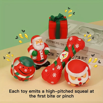 the HOLIDAY HOWL PACK - 5PCS Christmas Themed Dog and Cat Toys, Sound Making Chew Toys for Pet, Teeth Grinding Holiday Themed Pet Accessories