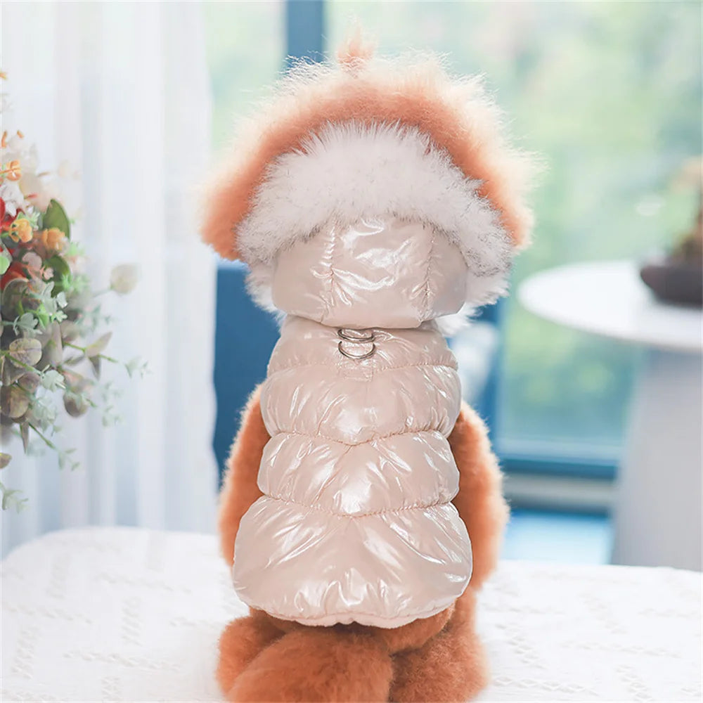 the PUFFY PRINCESS - Fashion Winter Dog Down Jacket, Warm Fleece Pet Coat for Small Dogs, Yorkshire Shih Tzu Luxury Fur Collar Puppy Clothes Outfits