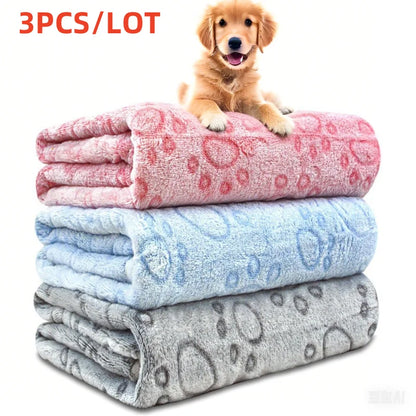 3 PCS Soft and Fluffy Quality Pet Blanket, Cute Paw Print Dog Blanket, Plush Pet Mat, Warm and Comfortable Cat and Dog Blanket