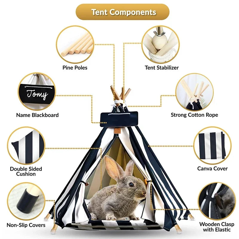 the TINY TEE-PEE - Pet Tent Dog/Cat Nest, Washable Doghouse Cat Tent, Semi Enclosed Insulated Cat/Doghouse, Foldable Dog/Cat Villa with Cushion and Blackboard