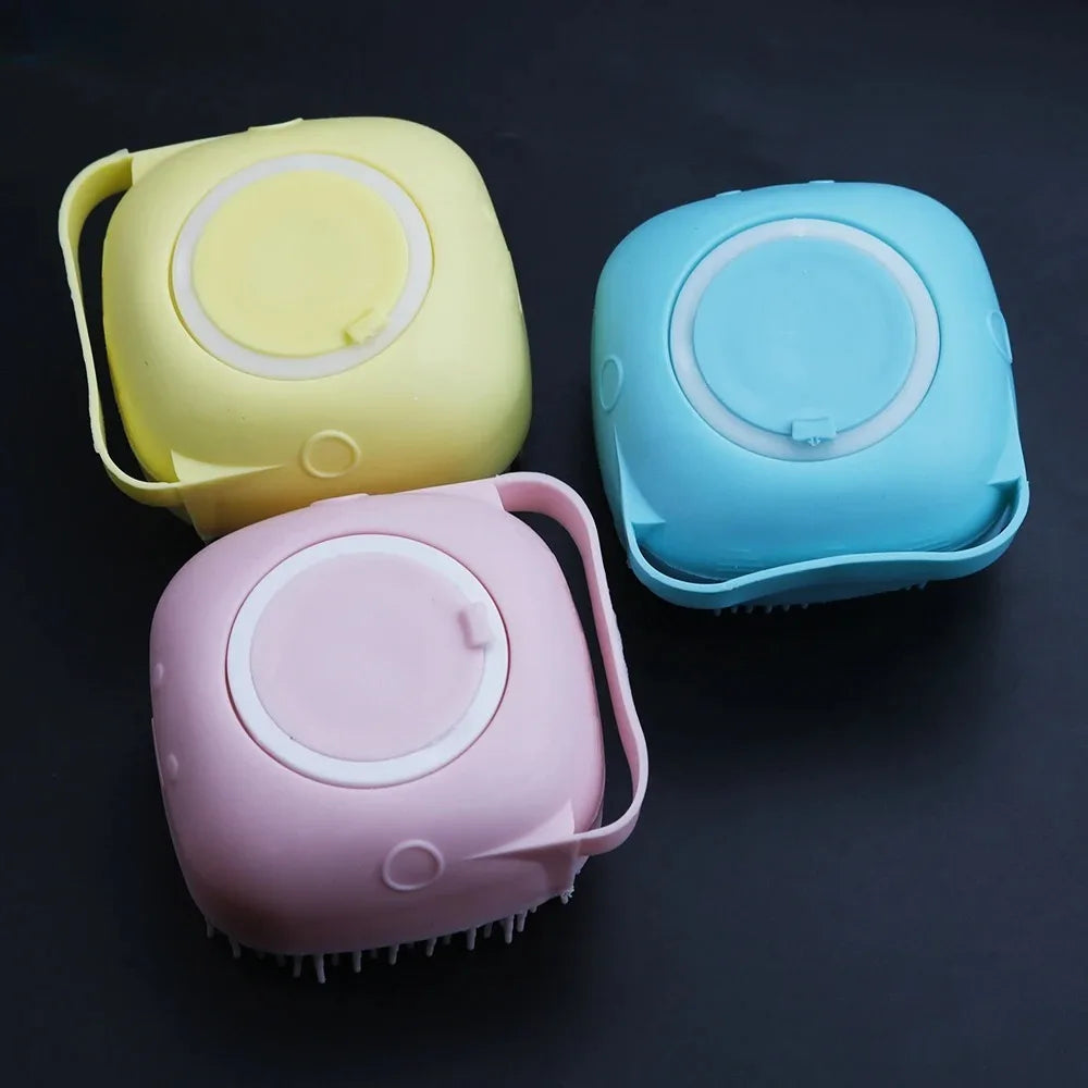Dog Bathing Brush Pet Massage Brush Shampoo Dispenser Soft Silicone Brush Rubber Bristle for Dogs and Cats Shower Grooming Tool