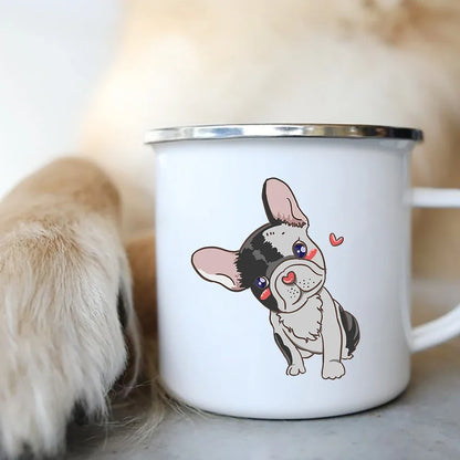 Cute Dog Printed Enamel Coffee Tea Mugs Office Home Party Beer Drink Cola Cups Funny Handle Camping Water Mug Best Friend Gifts