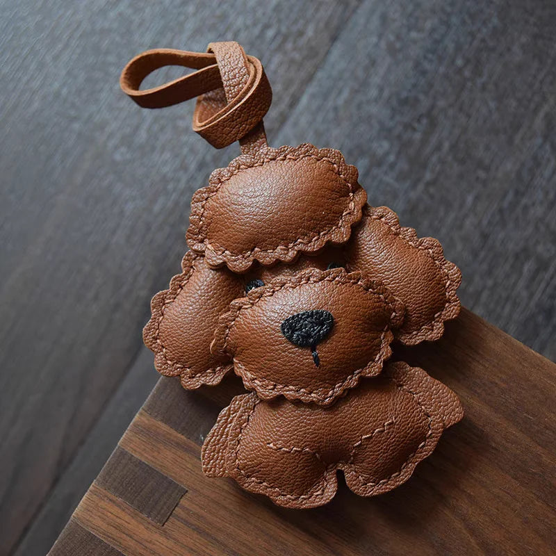 Sheepskin Handmade Real Leather Cute Teddy Dog Bag Charm KeyChain Gift Cute Decoration For Bags Exquisite Charm Bag Accessories