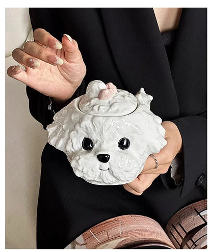 Cute Teddy Dog Shaped Mug Ceramic Cup&saucer Dining Table Coffee Cup Milk Tea Mugs Afternoon Tea Teacup Fruit Juice Container