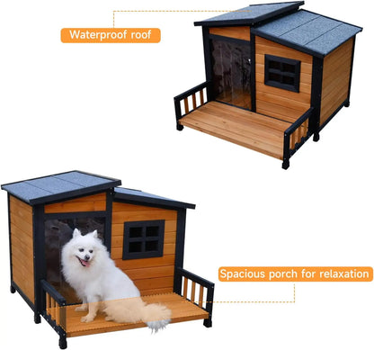 Large Indoor Outdoor Dog House Wood Insulated Weatherproof Shelter Elevated Floor Easy Assembly Measures 39.3\" L X