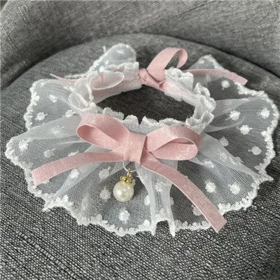 White Lace Bowknot Collar, Bowtie Bibs, Mesh Embroidery, Dog Cat Necklace, Neck Strap for Small and Medium Dogs, Bandanas, XL