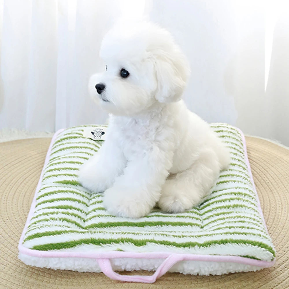 Cozy Flannel Pet Bed Mat - Soft Striped Dog Cat Bed Washable Comfortable Cushion for Small Medium Pets - Stylish Home Decor