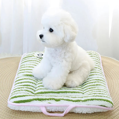 Cozy Flannel Pet Bed Mat - Soft Striped Dog Cat Bed Washable Comfortable Cushion for Small Medium Pets - Stylish Home Decor