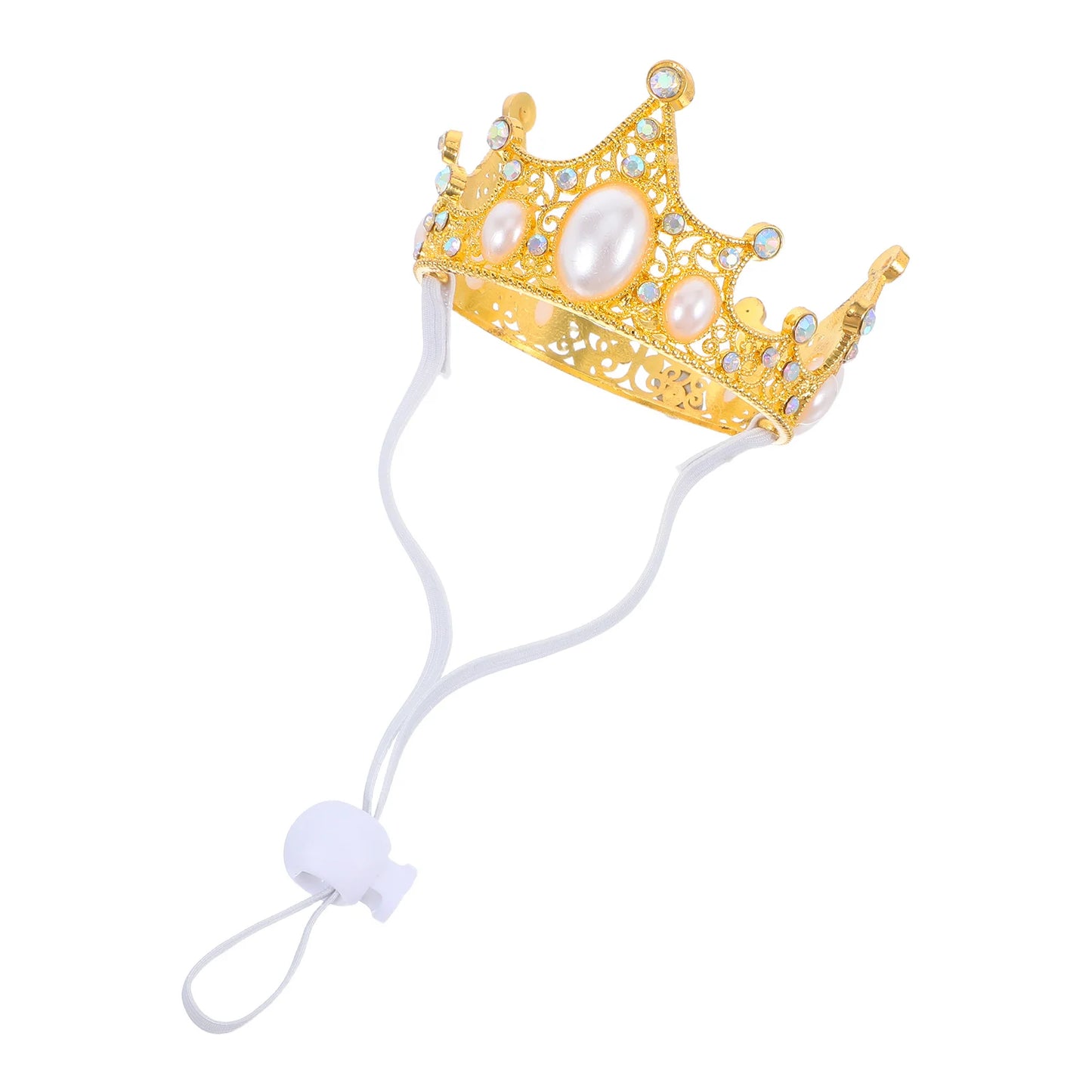 Pet Crown Adjustable Strap Small Dog Wedding Crown Hat Birthday Party Festive Events Golden Alloy Durable Photo Prop
