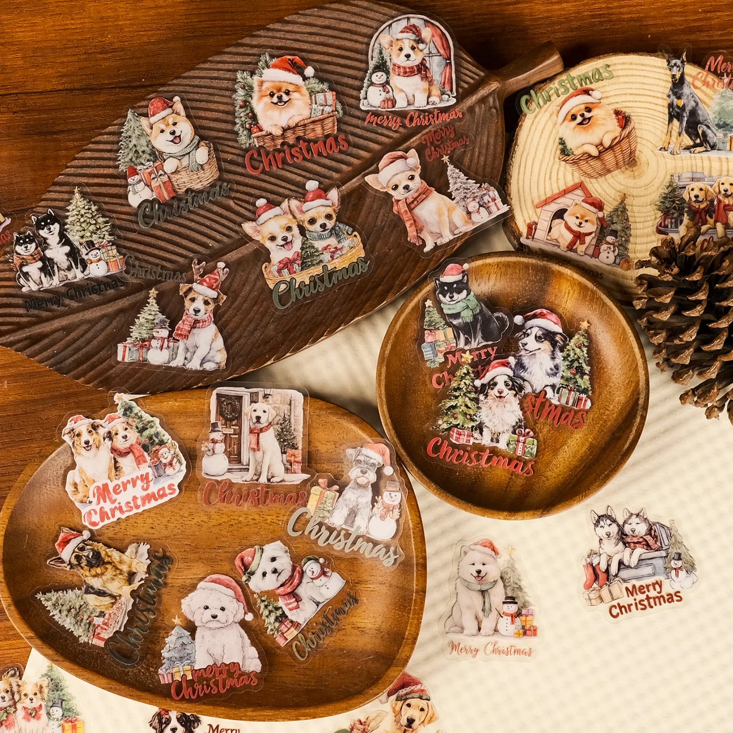 56PCS Christmas Dog Cartoon Stickers Transparent PET Material Holiday Account Refrigerator Decorative Stickers