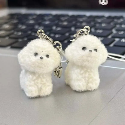 1/2Pcs Kawaii Puppy Keychain 3D Flocked Dog Little Plush Animal Pendant Backpack Car Keyrings Charms Hangs Decor Accessories