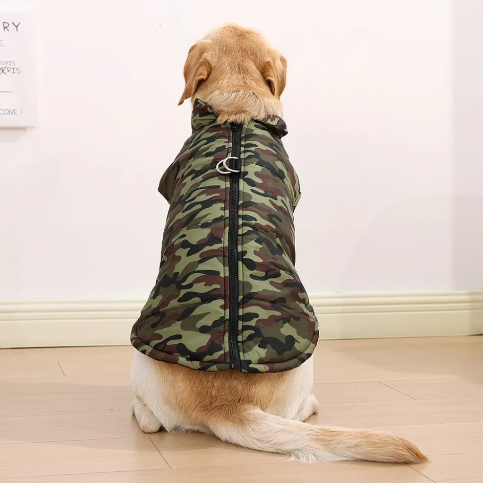 Winter Warm Big Dog Clothes Camouflage Sleeveless Pet Vest Jacket Windproof Large Dog Coat Zipper D-ring 4XL-6XL Puppy Outfits
