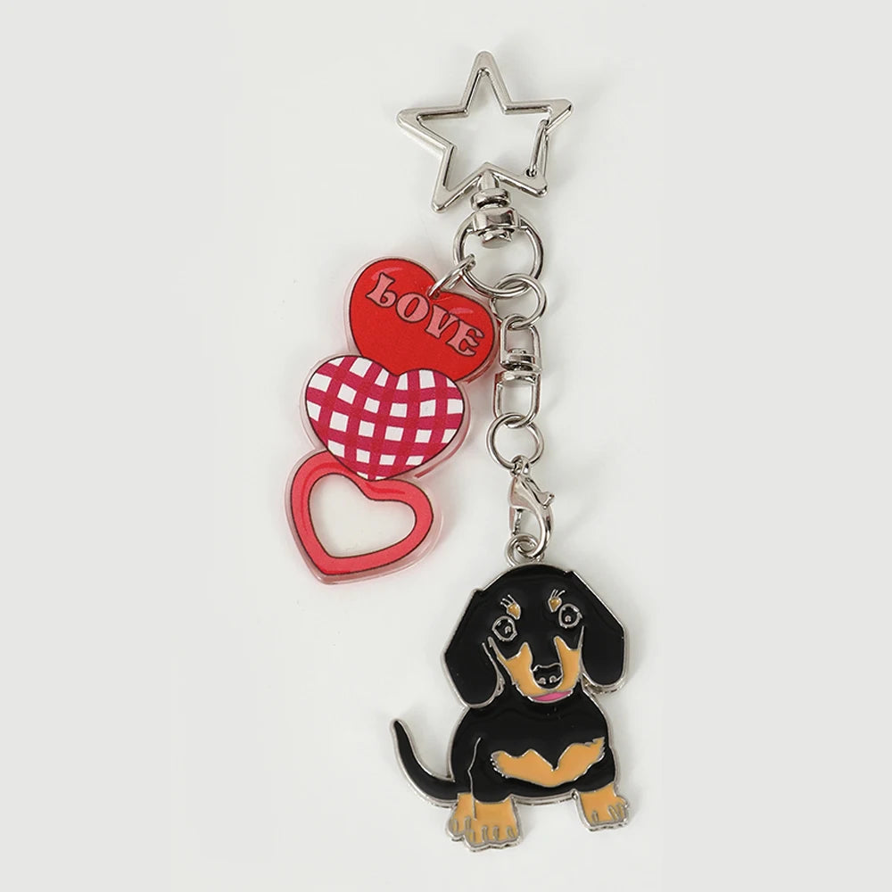 Metal Cute Dachshund Bulldog Dog keychains car key ring pet dogs heart Tag key men gift Metal Pendant best friend gifts