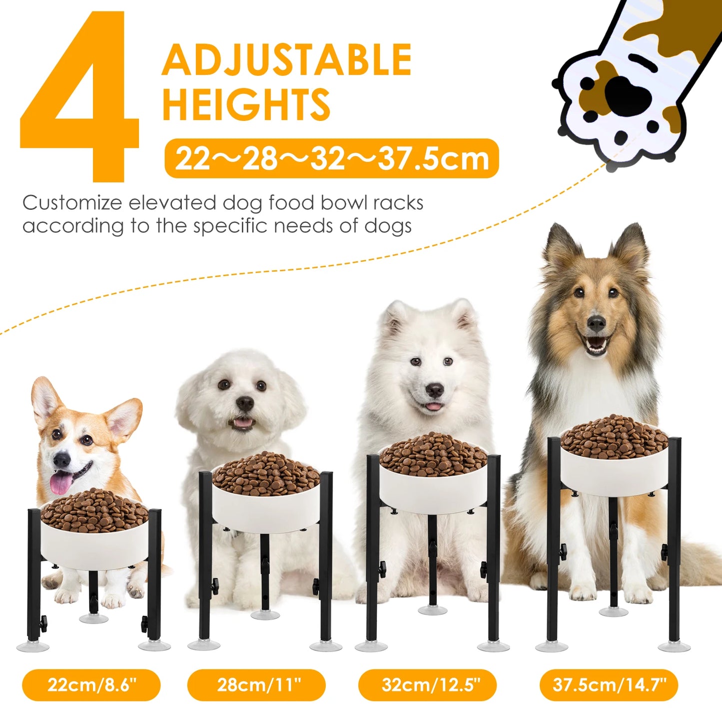 Adjustable Elevated Dog Food Bowls Stand Metal Height Raised Pet Large and Extra Large Sized Dog Food Water Bowls Stand