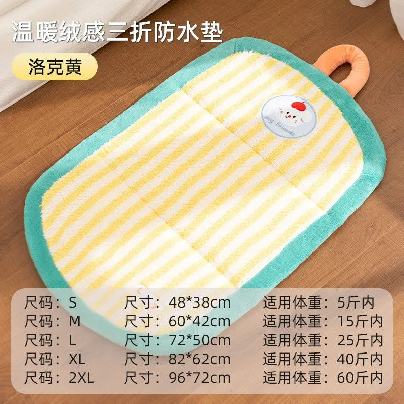 Plush & Warm Dog Cat Bed, 3-Sided Bolster Foldable Mat for Small Medium Pets, Cozy Fleece Cushion for Cold Nights