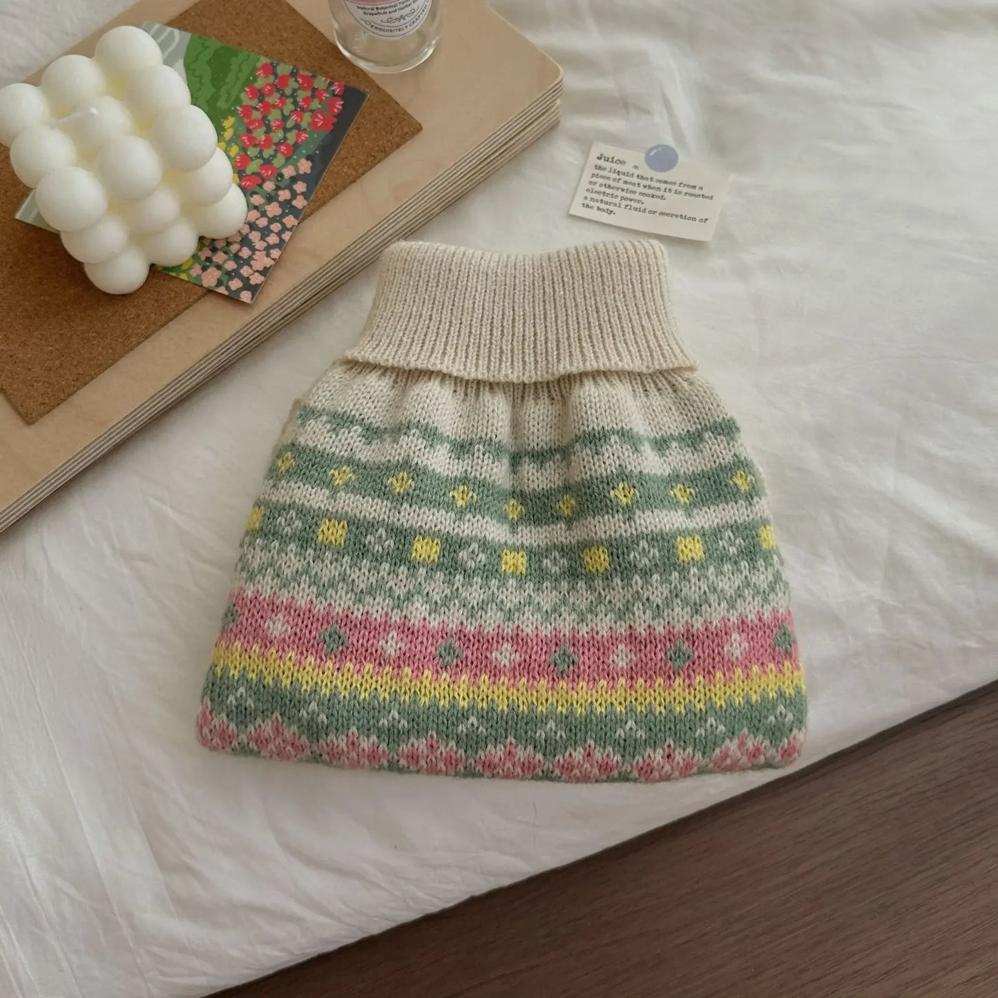 Christmas Dog Sweater Winter Wear, Beige Green Stripe Knitted Pet Clothes, Warm Cozy Festive Apparel for Small Medium Puppies