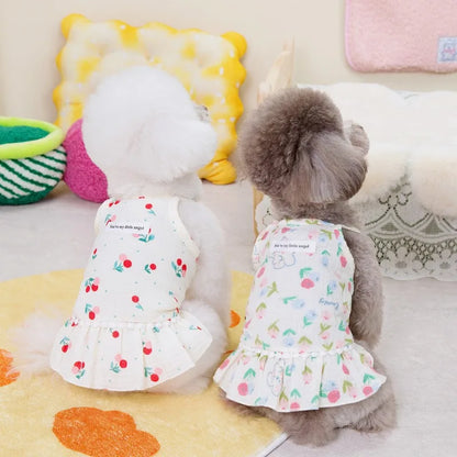 Cotton INS Cherry Pet Puppy Skirt Dog Clothes Small Dog Pomeranian Dresses Teddy Summer Floral Suspender Skirt Puppy Clothing