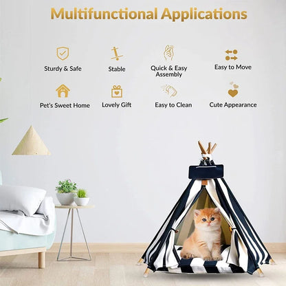 the TINY TEE-PEE - Pet Tent Dog/Cat Nest, Washable Doghouse Cat Tent, Semi Enclosed Insulated Cat/Doghouse, Foldable Dog/Cat Villa with Cushion and Blackboard
