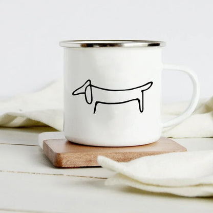 Funny Dachshund Print Creative Enamel Mug Coffee Wine Mugs Cartoon Dogs Paw Party Drink Beer Juice Milk Cups Gifts for Lover Dog