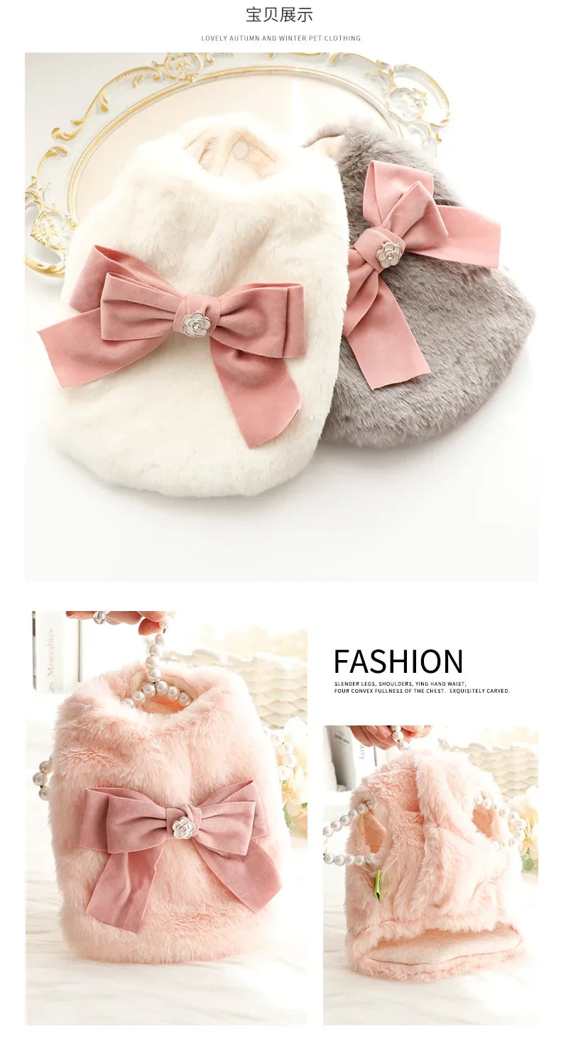the PRINCESS PUPPY - Dog/Cat Princess Cotton Clothes, Elegant Luxury Fur Winter Overcoat for Small Dog/Cat, Clothes Bowknot Chihuahua