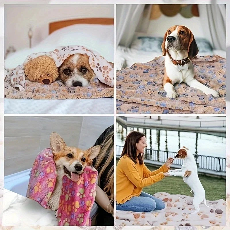 Soft Flannel Fleece Cat Dog Blanket Bed Mats Paw Foot Print Warm Pet Blanket Sleeping Beds Cover Mat For Dogs Cats Pets supplies