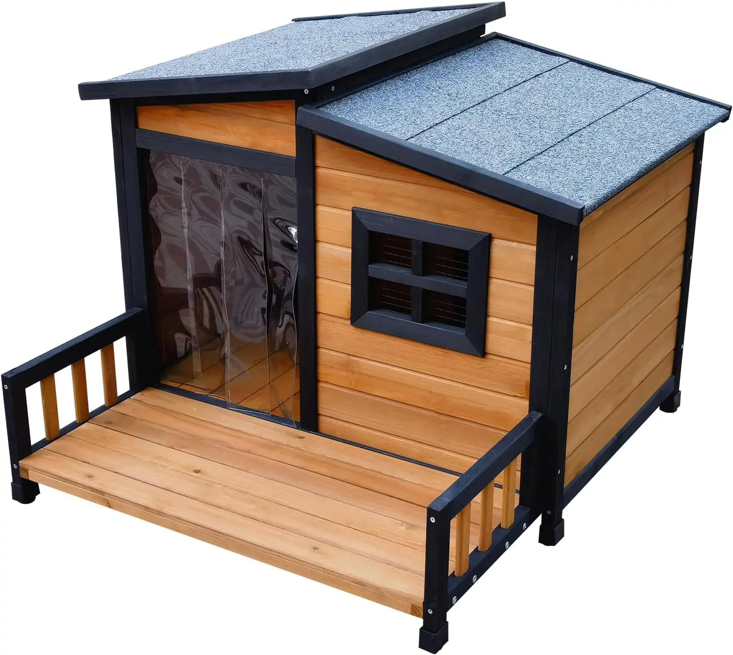 Large Indoor Outdoor Dog House Wood Insulated Weatherproof Shelter Elevated Floor Easy Assembly Measures 39.3\" L X