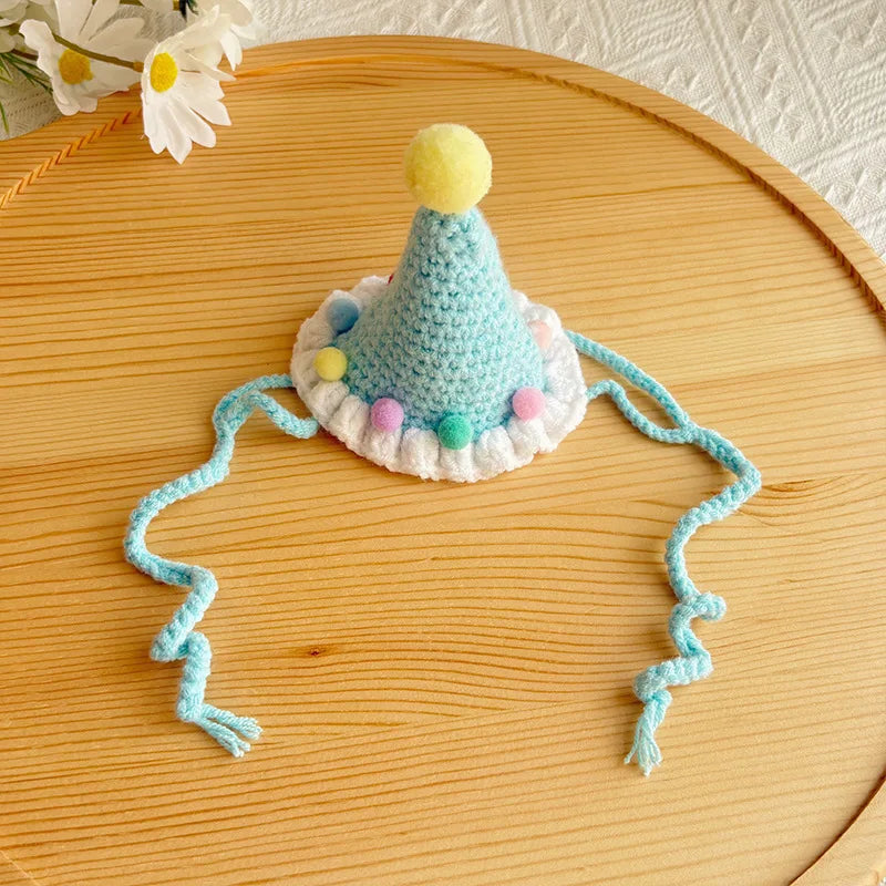 the CROCHET CANINE - Pet Dog/Cat Birthday Hat, Pet Party Dress Up, Photo Decoration, Dog Neck Cute Handmade Set, Dog Accessories for Small Dogs/Puppy