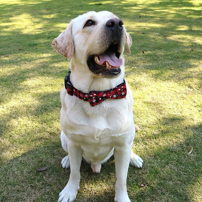 the HOLIDAY GENT - Dog Collar with Bowtie, Christmas Plaid Snowflake Dog Collar with Adjustable Buckle - Suitable for Small/Large Dogs/Cats/Pets