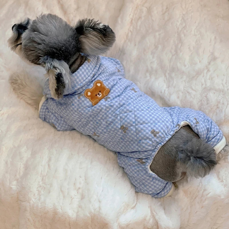 the SNUGGLEBEAR OUTDOOR COAT - Waterproof Cotton Jacket with Bear Print, Warm Winter Coat, Four-Legged Dog Clothes, Chihuahua, Poodle, Bichon Puppy Accessories