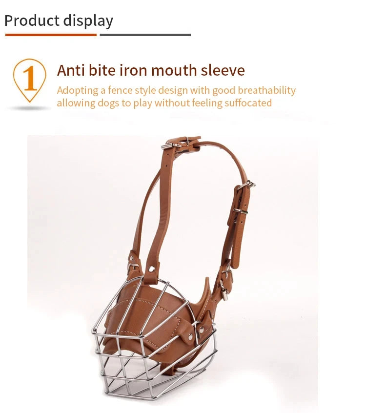 Dog Muzzle Anti Biting Pet Mouth Mask Adjustable & Breathable Leather Metal Muzzle Protection Cover Muzzles for Dog Accessories
