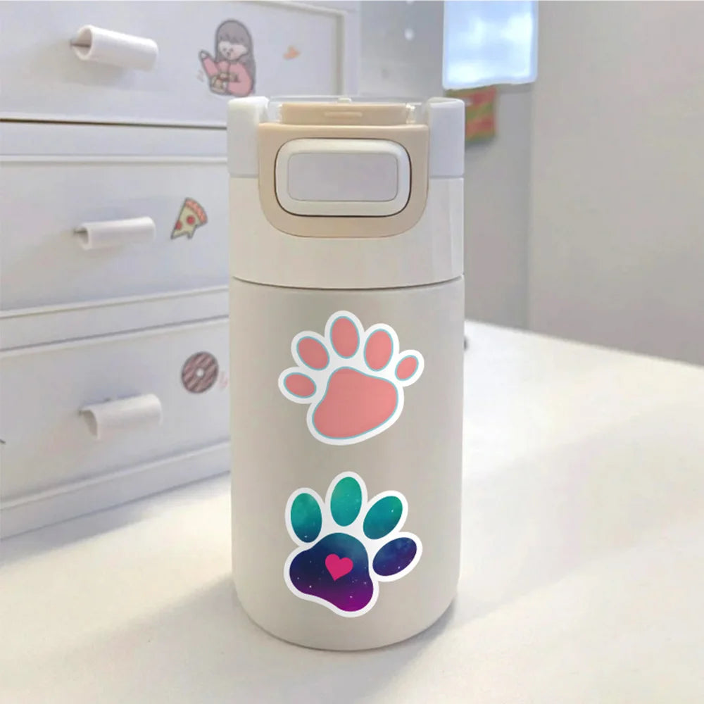 10/30/50pcs Cute Animal Pets Paw Stickers Aesthetic Waterproof Graffiti Water Bottle Skateboard Guitar Dog Cat Paw Sticker Packs